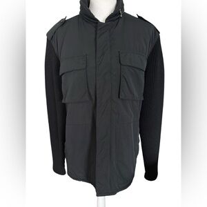 Theory men’s black wool sleeve Pash jacket with zip away hood size Large